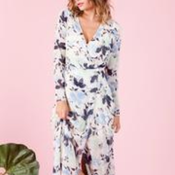 NWOT - LUCCA  floral print long slv wrap dress -L - Picture 5 of 5